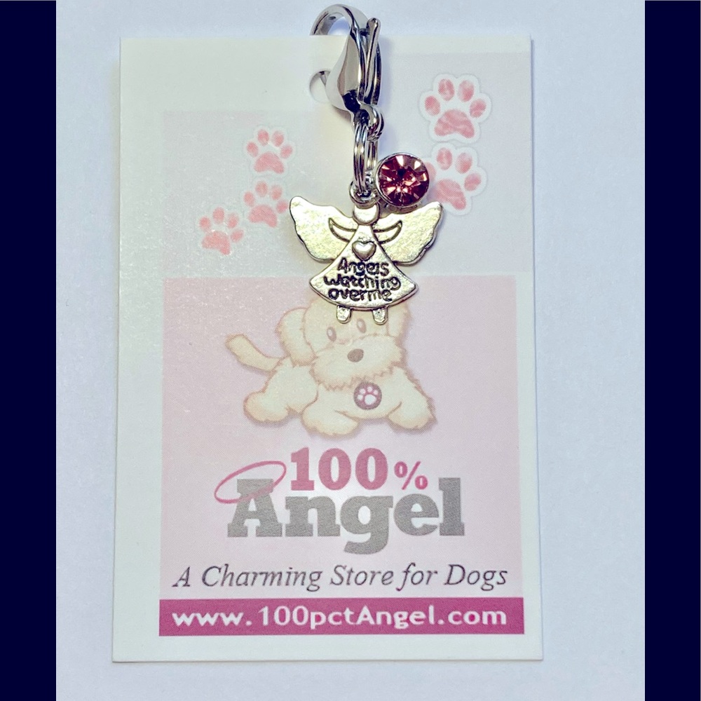 Angels watch over me pet charm with pink crystal - Picture 2 of 2